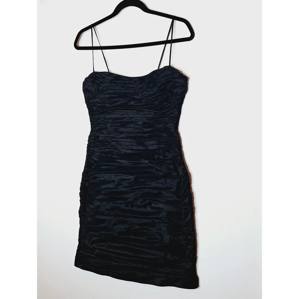 Teri Jon Rickie Freeman Taffeta Black Ruched Dress 4 Bodycon Cocktail LBD - Picture 3 of 11
